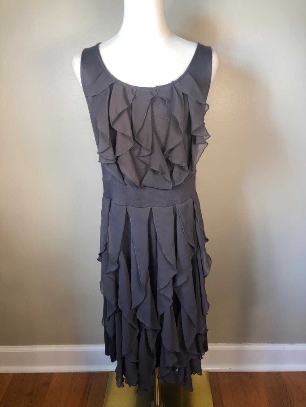 Ric Rac Anthropologie Gray Cascading Ruffled Tank Dress Size L Grunge Whimsigoth